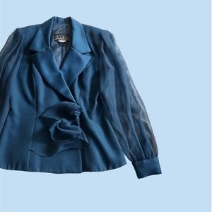 ALEX EVENINGS ● Medium ● Dark Teal Blue Sheer Blazer
